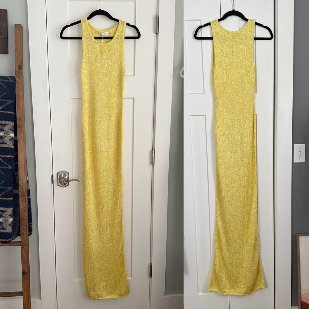 Asta Resort Natalia Sequin Knit Dress Chartreuse Yellow NEW with tags - Picture 3 of 14